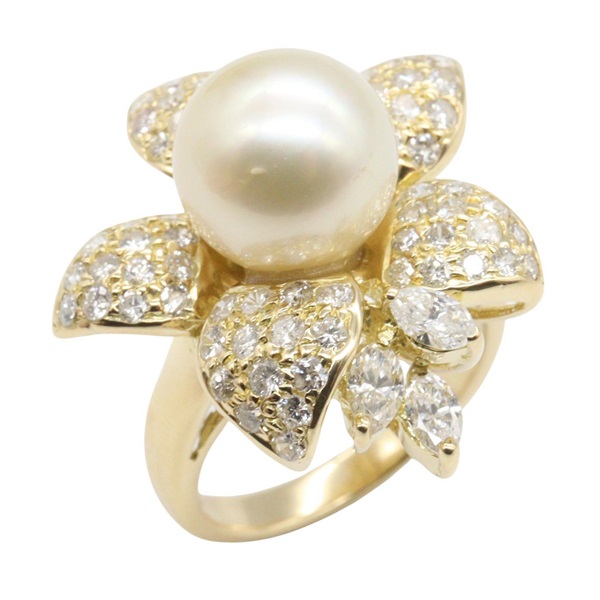 JEWELRY Pearl Diamond Ring 18KYG Yellow Gold White Used women US size 6