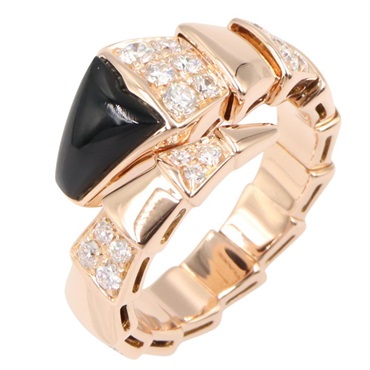 BVLGARI Serpenti Viper S Onyx Diamond Ring 18KRG Gold Used Women US size #6 #S