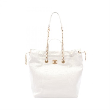 CHANEL COCO Mark Embossed 2-Way Tote Bag leather White GHW Used Women