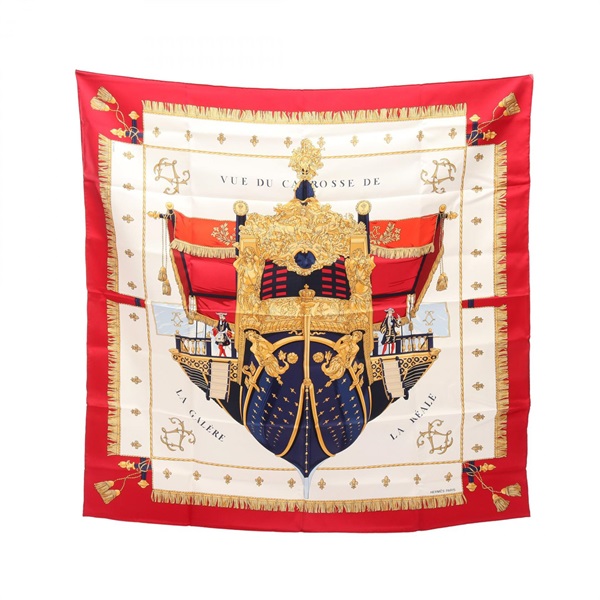 HERMES Carre90 Scarf silk Red White Multicolor Used Women