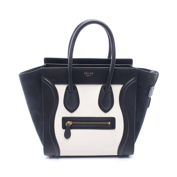 CELINE Luggage micro shopper Tote Bag 167793 leather Black White Used Women
