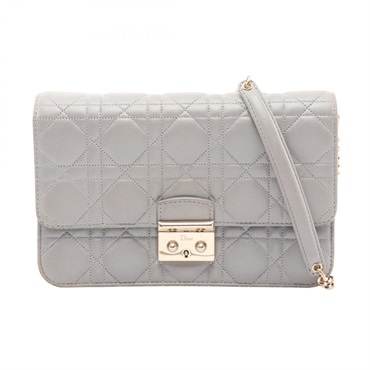 Christian Dior Miss Dior Cannage Chain Shoulder Bag leather Gray Used Women