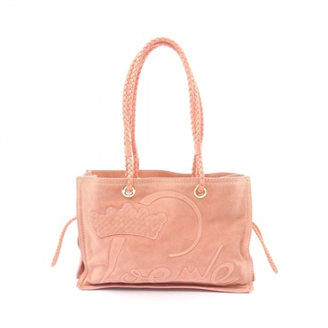 LOEWE Shopper Shoulder Tote Bag Suede leather Pink Used Women