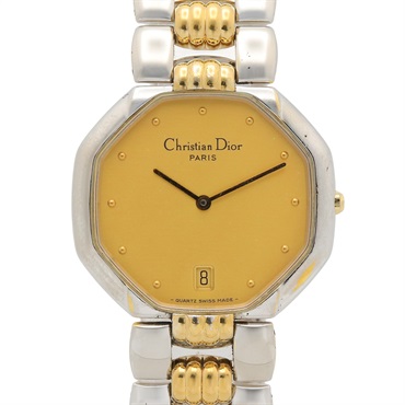 Chrisrian Dior Octagon Wrist Watch 45.204 Quartz Gold Plated SS Used Women