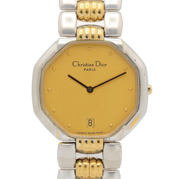 Chrisrian Dior Octagon Wrist Watch 45.204 Quartz Gold Plated SS Used Women