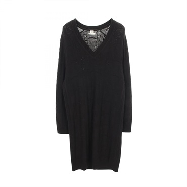 HERMES Horsebit V-neck Dress 2H2509D6 wool cashmere Black Used Women size