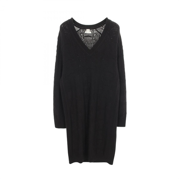 HERMES Horsebit V-neck Dress 2H2509D6 wool cashmere Black Used Women size