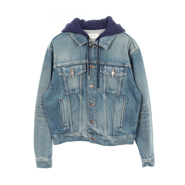 CELINE Trucker jacket with hood Denim Jacket cotton Blue Navy #S Used mens