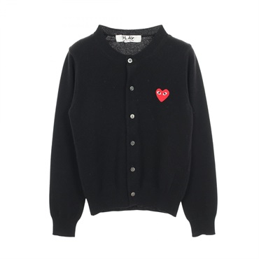 PLAY COMME des GARCONS Red Heart Crew Neck cardigan wool Black Used size XS