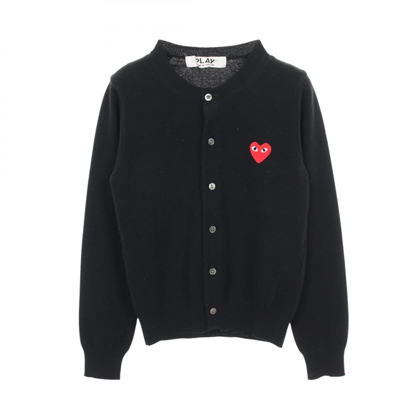 PLAY COMME des GARCONS Red Heart Crew Neck cardigan wool Black Used size XS