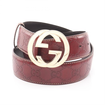 GUCCI Interlocking G Guccissima belt ceinture 114876 leather Bordeaux Used Women