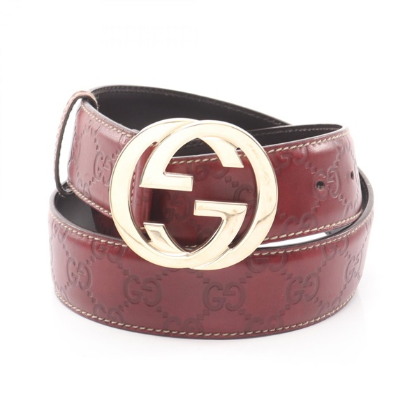 GUCCI Interlocking G Guccissima belt ceinture 114876 leather Bordeaux Used Women