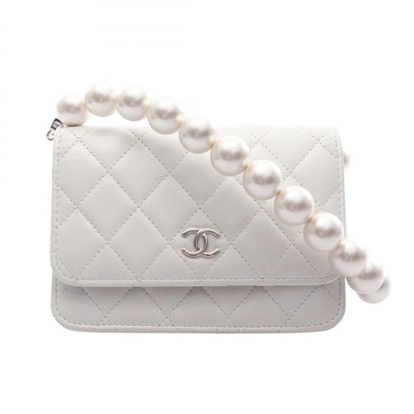 CHANEL Matelasse Pearl Chain Shoulder crossbody Bag AP1839 Lambskin White SHW