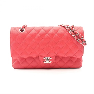 CHANEL Matelasse W flap chain Shoulder Bag A01112 Calfskin Red Used SHW