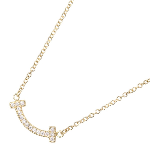 TIFFANY＆CO T Smile Mini Diamond Necklace Pendant 18KYG Yellow Gold Used Women