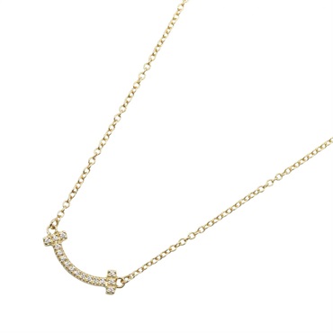 TIFFANY＆CO T Smile Mini Diamond Necklace Pendant 18KYG Yellow Gold Used Women