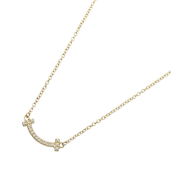 TIFFANY＆CO T Smile Mini Diamond Necklace Pendant 18KYG Yellow Gold Used Women
