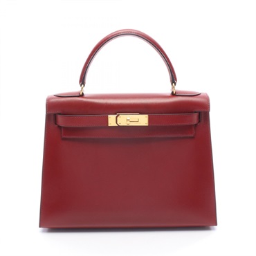 HERMES Kelly 28 Shoulder Handbag Box calf leather Red Rouge vif Used Women GHW