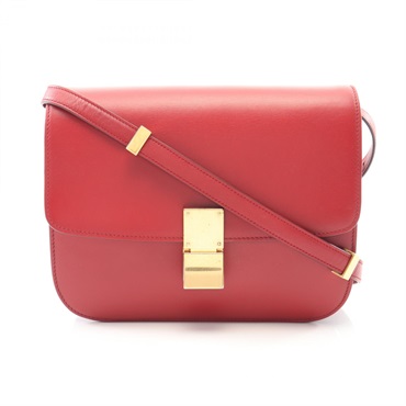 CELINE Classic Box Medium Shoulder Crossbody Bag leather Red GHW Used Women
