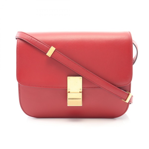 CELINE Classic Box Medium Shoulder Crossbody Bag leather Red GHW Used Women