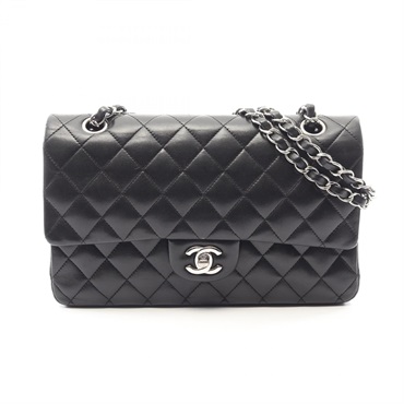 CHANEL Matelasse W flap chain Shoulder Bag A01112 Lambskin Black Used SHW