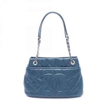 CHANEL Matelasse Chain Shoulder Tote Bag Grained Calfskin leather Green SHW Used