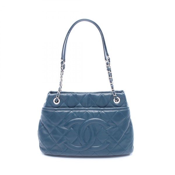 CHANEL Matelasse Chain Shoulder Tote Bag Grained Calfskin leather Green SHW Used