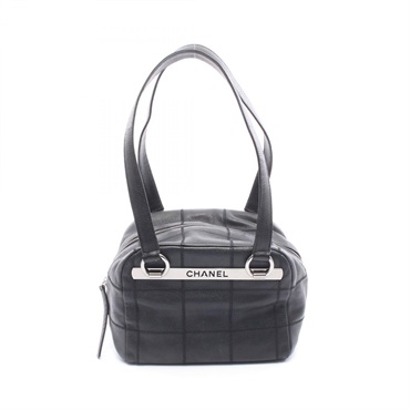 CHANEL Chocolate Bar Shoulder Handbag leather Black SHW Used Women Coco CC