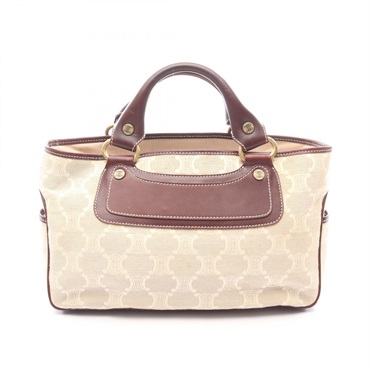 CELINE Boogie Handbag canvas leather Beige Brown Used Women