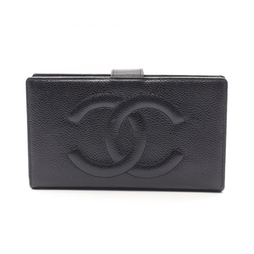 CHANEL COCO Mark Bifold purse A13498 Calfskin Black GHW Used Women CC Logo