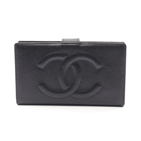 CHANEL COCO Mark Bifold purse A13498 Calfskin Black GHW Used Women CC Logo