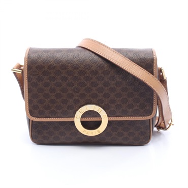 CELINE Macadam Circle Logo Shoulder Crossbody Bag canvas leather Brown GHW Used