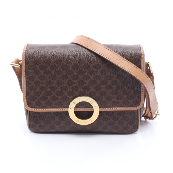CELINE Macadam Circle Logo Shoulder Crossbody Bag canvas leather Brown GHW Used