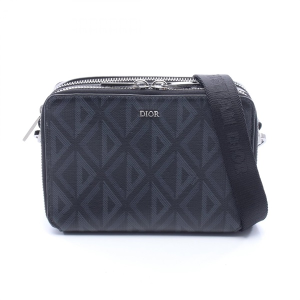 Dior CD Diamond Messenger Shoulder Bag PVC coated canvas leather Black Used mens