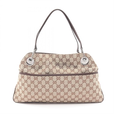 GUCCI GG canvas Shoulder Bag 121023 leather Beige Brown Used Women