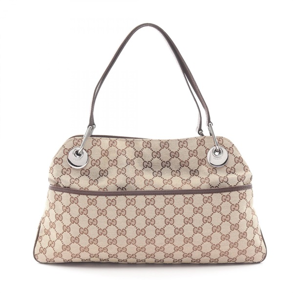 GUCCI GG canvas Shoulder Bag 121023 leather Beige Brown Used Women