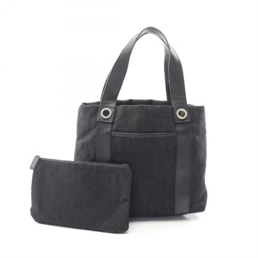 BVLGARI Logo mania Tote Handbag canvas leather Black Used Women