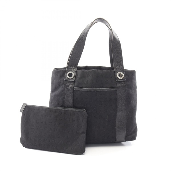 BVLGARI Logo mania Tote Handbag canvas leather Black Used Women