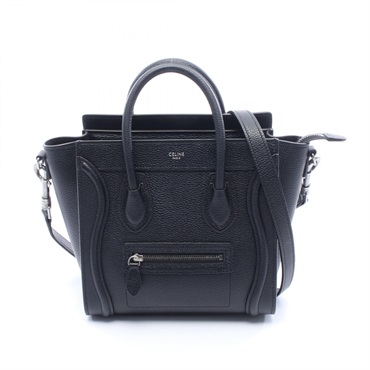 CELINE Luggage Nano Shopper Crossbody Shoulder Handbag leather Black Used Women