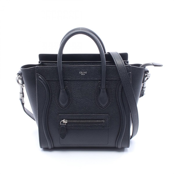 CELINE Luggage Nano Shopper Crossbody Shoulder Handbag leather Black Used Women