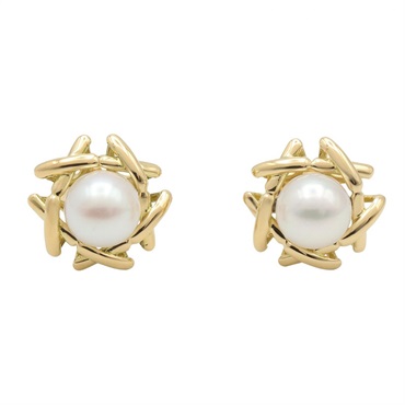 TIFFANY＆CO Pearl Pierced Earrings 18KYG Yellow Gold Pearl White Used Women