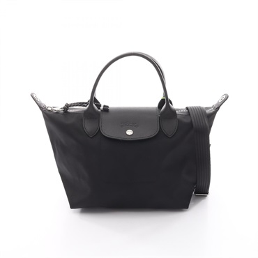 Longchamp Le Pliage Energy S Top Handle 2Way Tote Bag canvas leather Black NEW