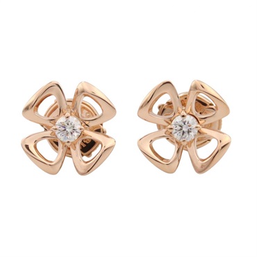 BVLGARI Diamond Pierced Earrings 18KRG Pink Rose Gold Clear Used Women