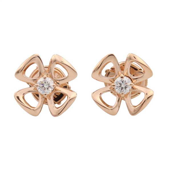 BVLGARI Diamond Pierced Earrings 18KRG Pink Rose Gold Clear Used Women