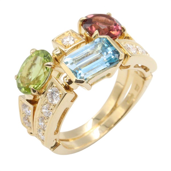 BVLGARI Allegra Precious Ring 18KYG Peridot Topaz Tourmaline Women US size #5.5