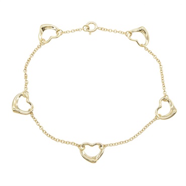 TIFFANY＆CO Open Heart 5 Motif Bracelet 18.5cm 18KYG Yellow Gold Used Women