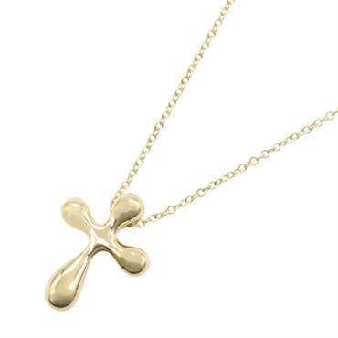 TIFFANY＆CO Small Cross Necklace Pendant 41.5cm 18KYG Yellow Gold Used Women