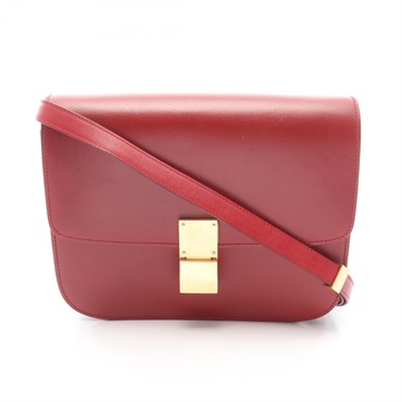 CELINE Classic Box Medium Shoulder Crossbody Bag leather Red GHW Used Women