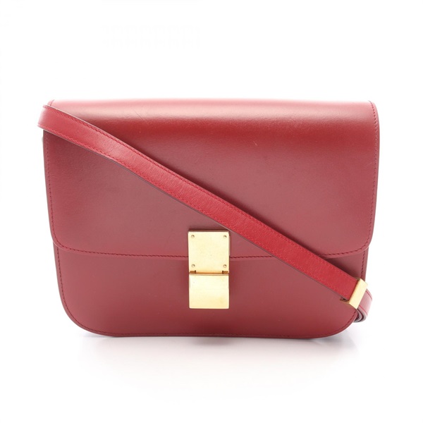 CELINE Classic Box Medium Shoulder Crossbody Bag leather Red GHW Used Women