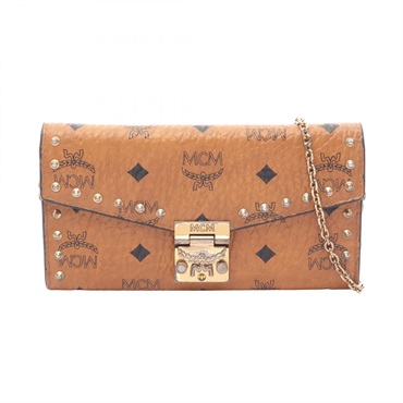 MCM PATRICIA Visetos Chain Shoulder Bag Wallet WOC Leather Brown Black Used